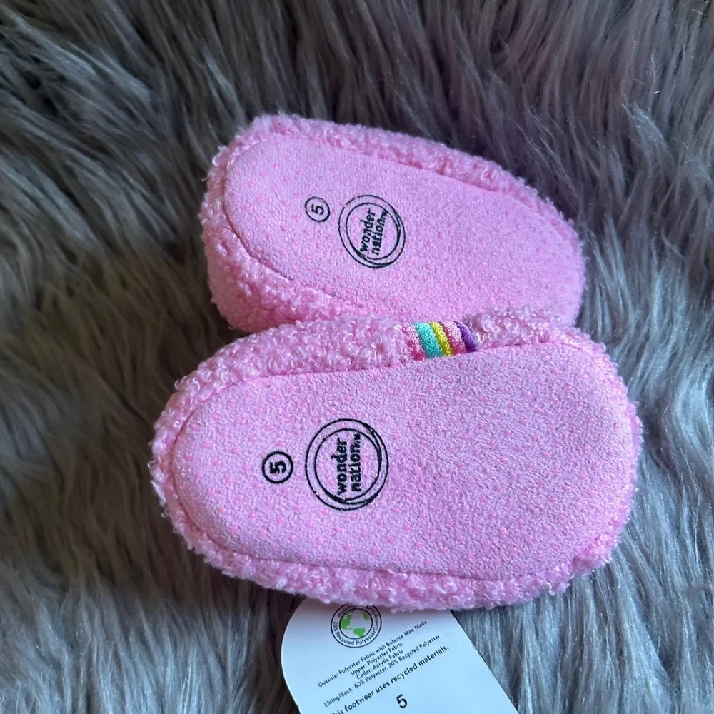 Wonder Nation Slippers Baby Girl Size 5 Pink Fuzzy Rainbow Shoes 12-18 Months